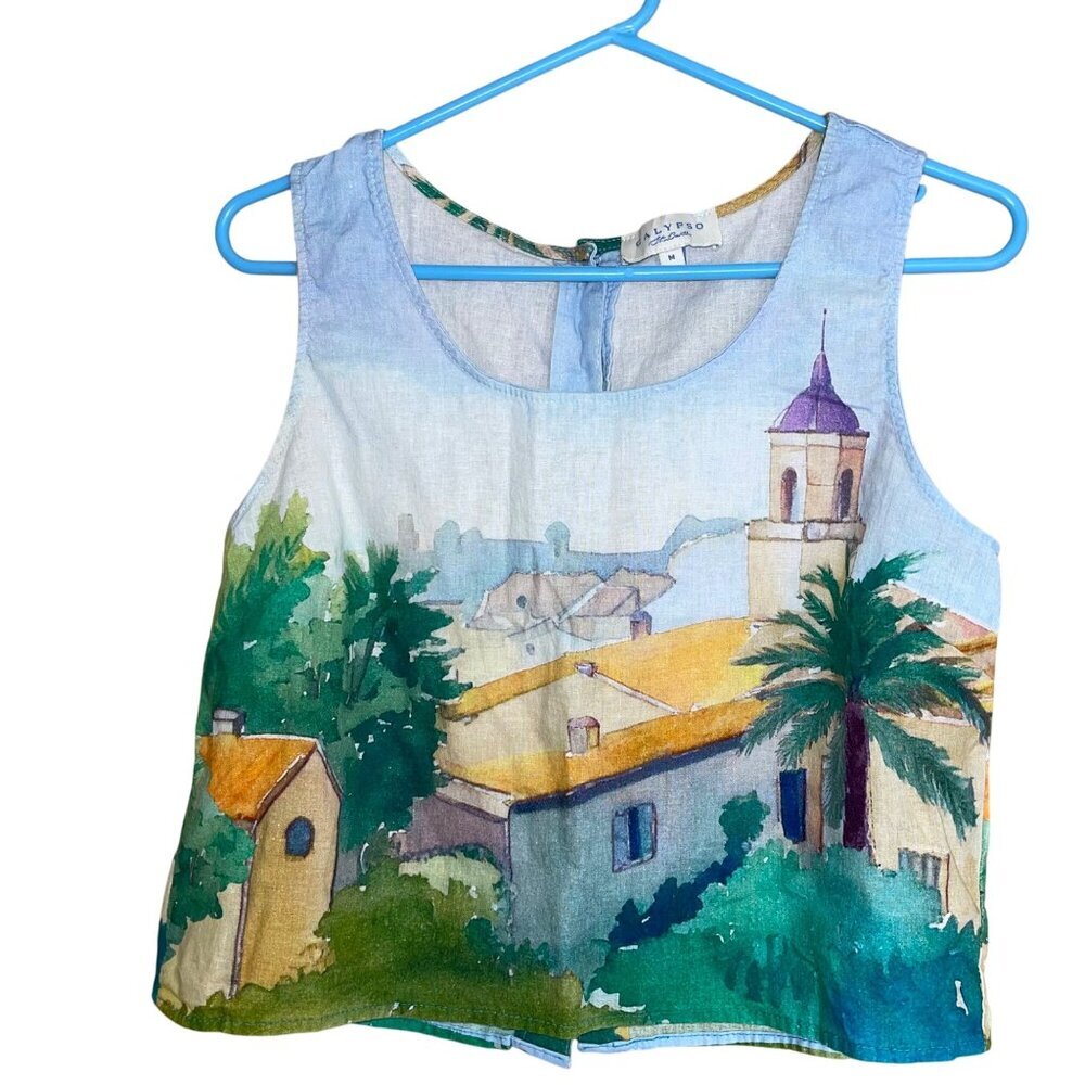 Calypso St Barth Womens Top Size Medium Multicolor Scenic Button Back